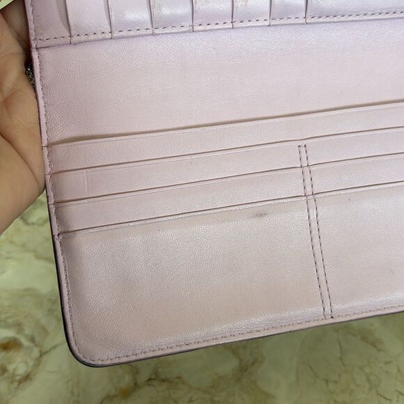 Coach Madison Op Art Sateen Grey & Pink Leather Wallet Signature Monogram - Picture 9 of 12